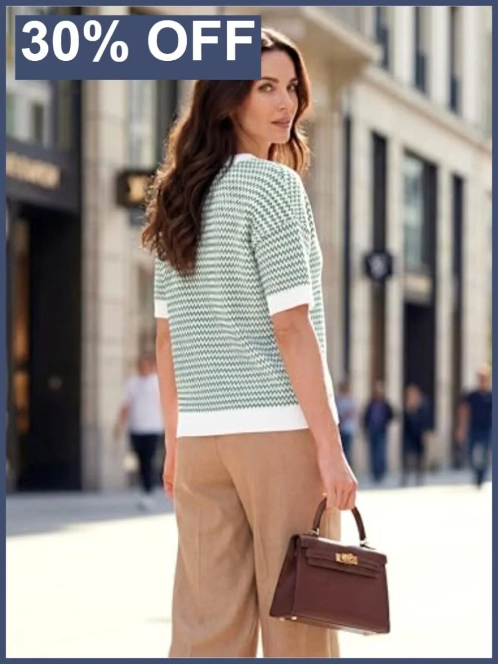 Short Sleeve Striped Pullover Sweater V-Neck Cotton Work Casual